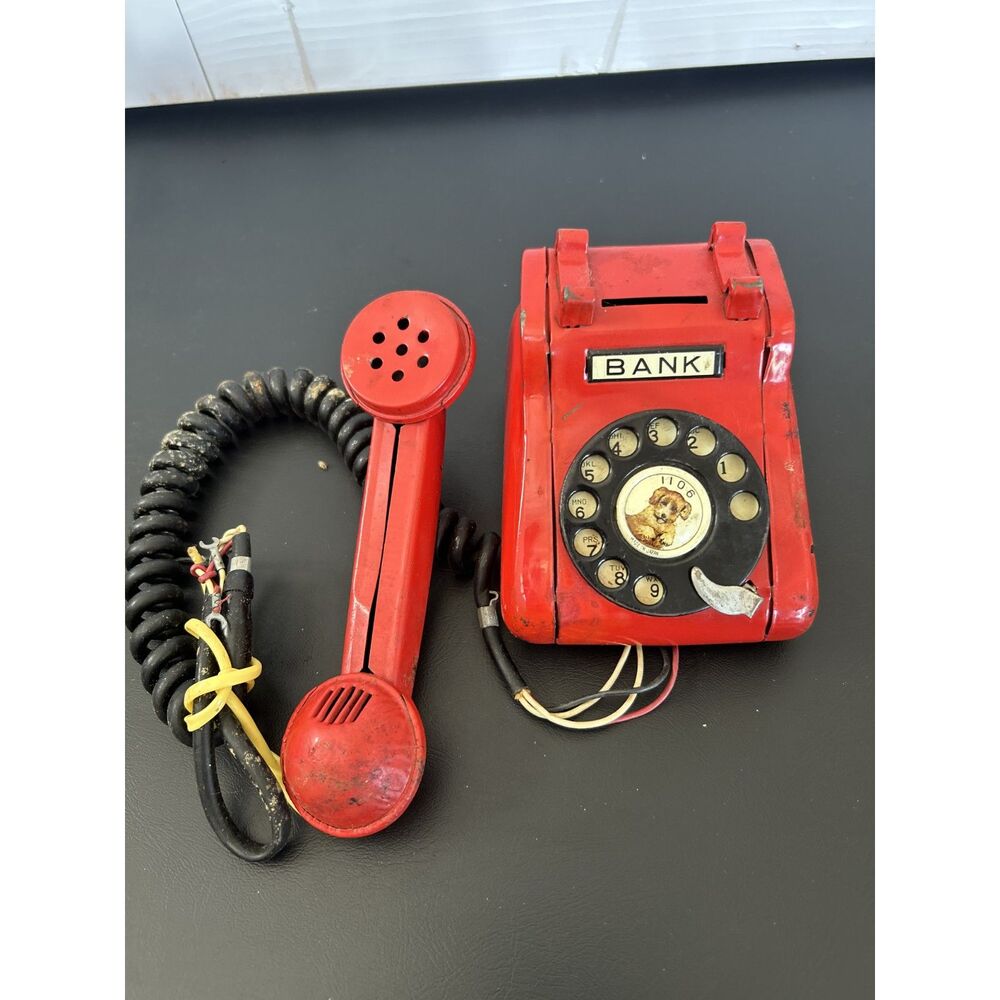 Vintage Bank Red Rotary Phone